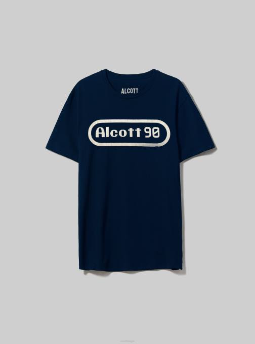 Heren Alcott blauwe marine Oversized katoenen T-shirt met print kleding PT24738