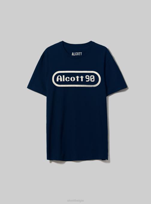 Heren Alcott blauwe marine Oversized katoenen T-shirt met print kleding PT24738