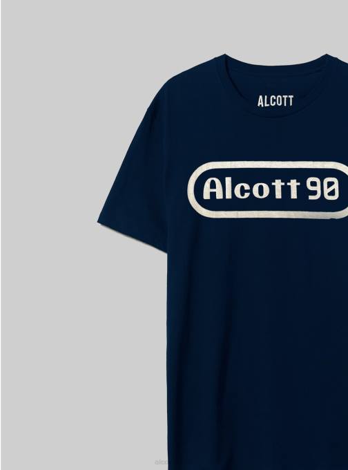 Heren Alcott blauwe marine Oversized katoenen T-shirt met print kleding PT24738