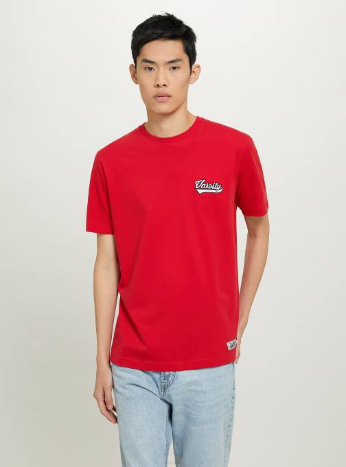 Heren Alcott c0020 gebroken wit katoenen t-shirt met varsity-patch kleding PT24991