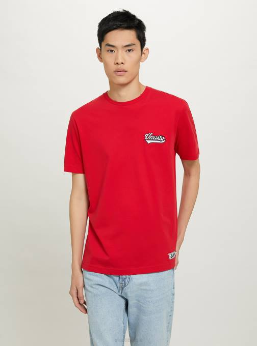 Heren Alcott c0020 gebroken wit katoenen t-shirt met varsity-patch kleding PT24991