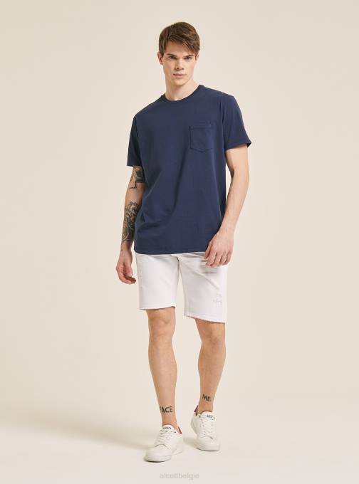 Heren Alcott c0214 blauw maglietta girocollo con taschino in katoen kleding PT241031