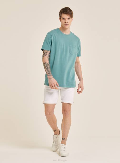 Heren Alcott c0214 blauw maglietta girocollo con taschino in katoen kleding PT24938