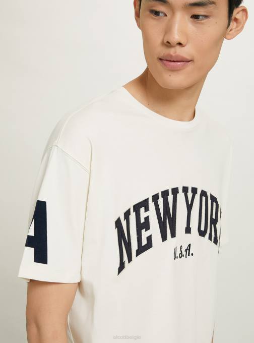 Heren Alcott c104 crème Oversized katoenen T-shirt met patch kleding PT24953
