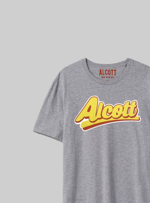 Heren Alcott lichtgrijs gemêleerd Oversized katoenen T-shirt met print kleding PT24994