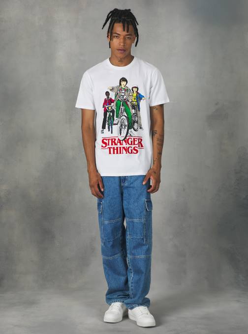 Heren Alcott wh3 wit t-shirt licentie vreemdere dingen kleding PT241175