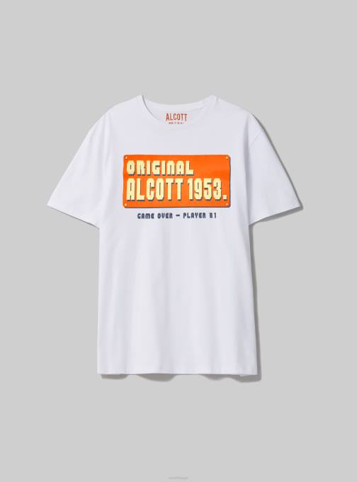 Heren Alcott wit Oversized katoenen T-shirt met print kleding PT241050