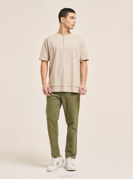 Heren Alcott wit T-shirt van linnenmix met serapekraag kleding PT241053