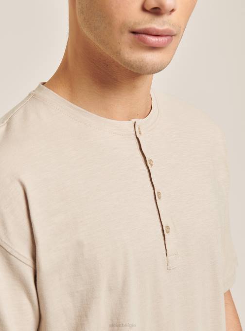 Heren Alcott wit T-shirt van linnenmix met serapekraag kleding PT241053