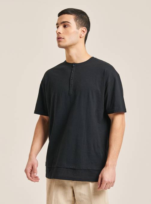 Heren Alcott wit T-shirt van linnenmix met serapekraag kleding PT241083