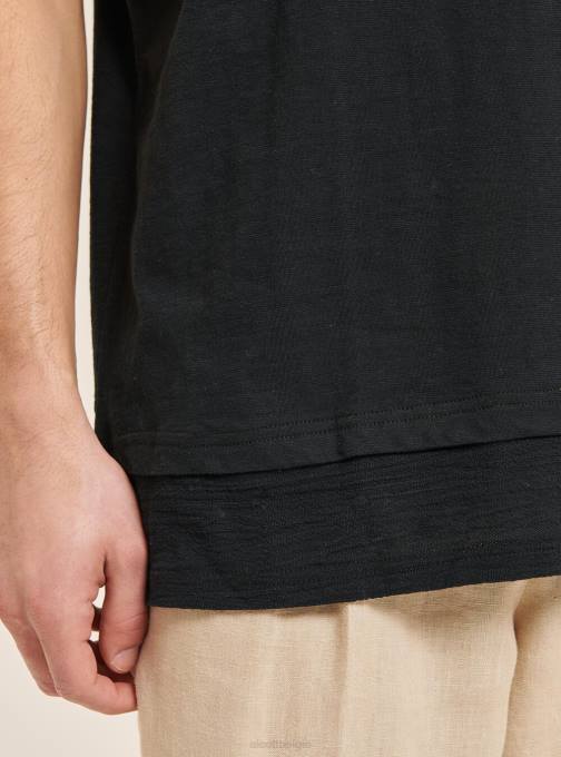 Heren Alcott wit T-shirt van linnenmix met serapekraag kleding PT241083