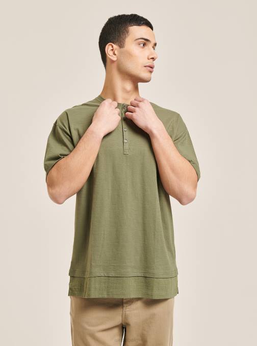 Heren Alcott wit T-shirt van linnenmix met serapekraag kleding PT24813