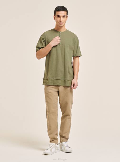 Heren Alcott wit T-shirt van linnenmix met serapekraag kleding PT24813