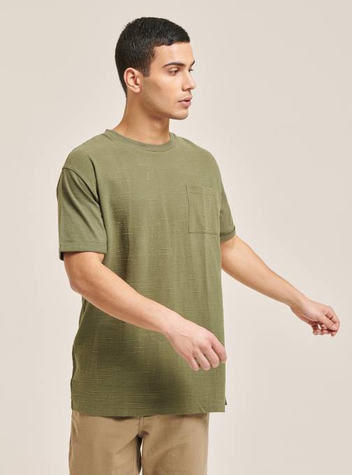 Heren Alcott wit T-shirt van linnenmix met zak kleding PT241126