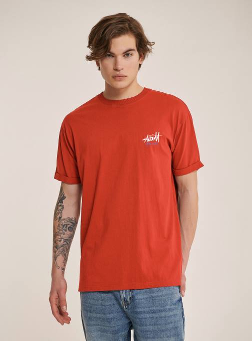 Heren Alcott zwart T-shirt met contrasterende print op de voorkant kleding PT24834