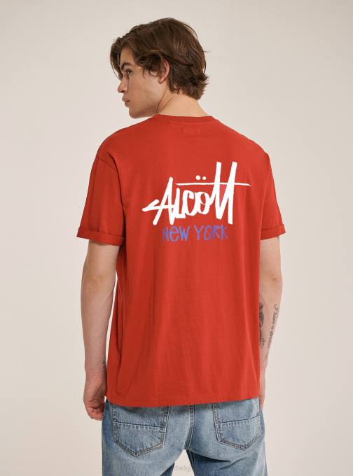 Heren Alcott zwart T-shirt met contrasterende print op de voorkant kleding PT24834