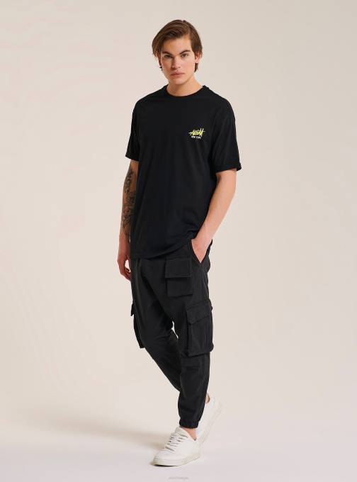 Heren Alcott zwart T-shirt met contrasterende print op de voorkant kleding PT24856