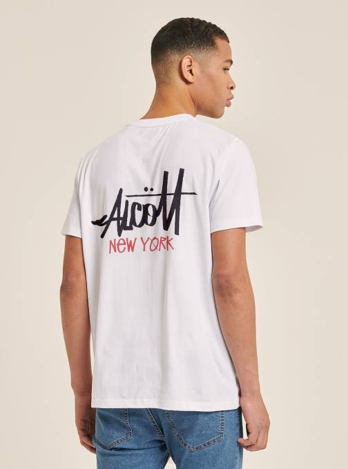 Heren Alcott zwart T-shirt met contrasterende print op de voorkant kleding PT24905