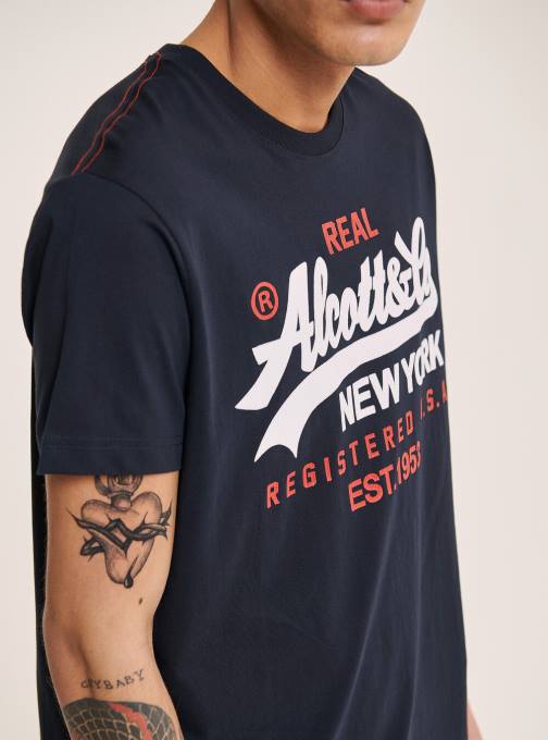 Heren Alcott zwart T-shirt met logo op de voorkant kleding PT241021