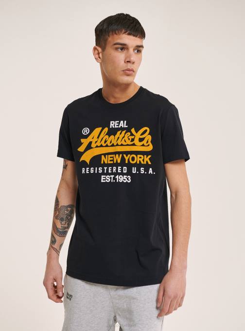 Heren Alcott zwart T-shirt met logo op de voorkant kleding PT24891