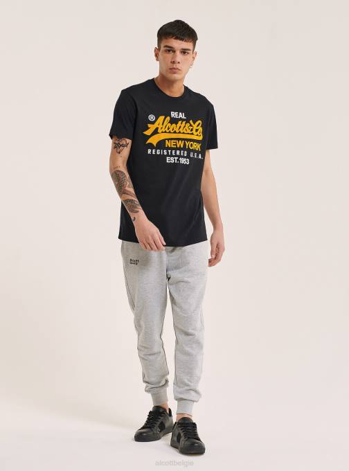 Heren Alcott zwart T-shirt met logo op de voorkant kleding PT24891