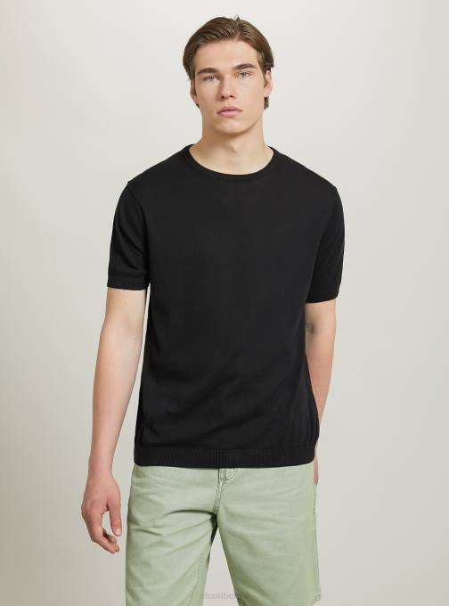Heren Alcott bk1 zwart katoenen trui met korte mouwen kleding PT24628