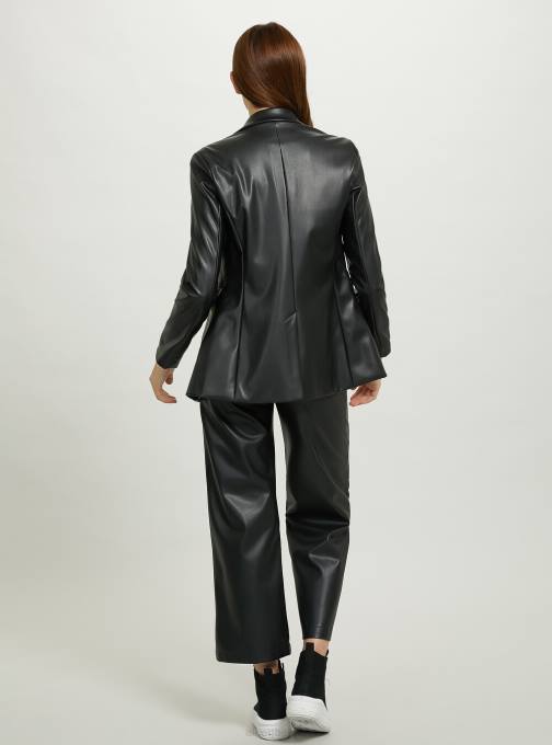 vrouwen Alcott bk1 zwart Blazer met enkele rij knopen in leereffect kleding PT24488