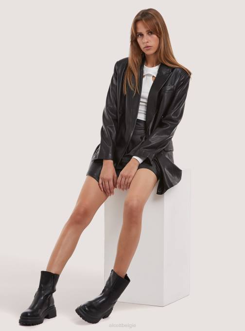 vrouwen Alcott bk1 zwart Oversized blazer met dubbele rij knopen met leereffect kleding PT24312