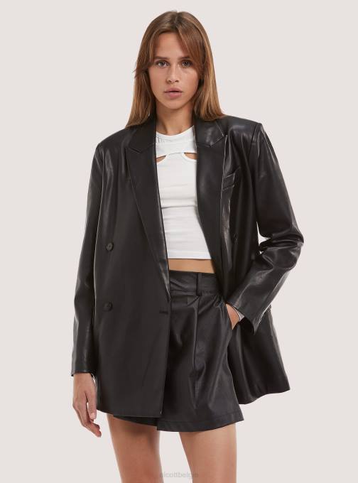vrouwen Alcott bk1 zwart Oversized blazer met dubbele rij knopen met leereffect kleding PT24312