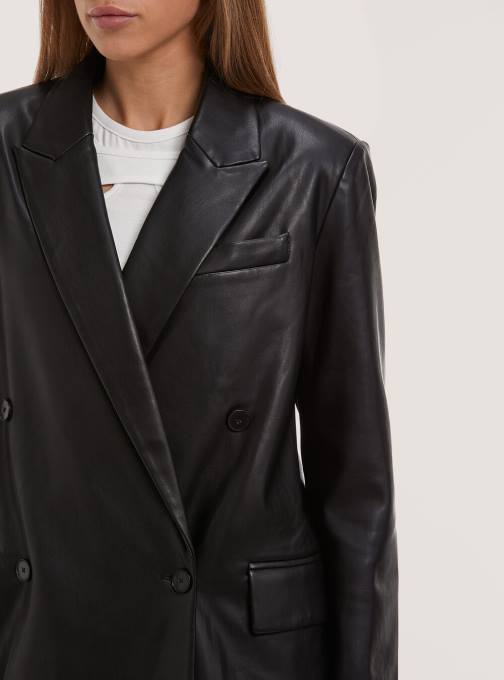 vrouwen Alcott bk1 zwart Oversized blazer met dubbele rij knopen met leereffect kleding PT24312