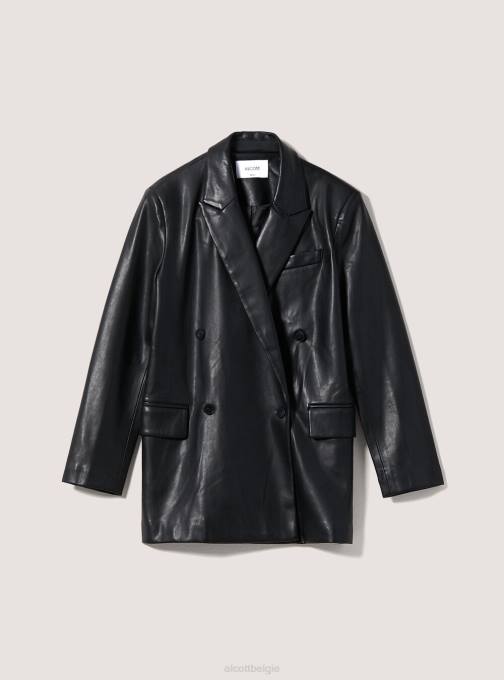 vrouwen Alcott bk1 zwart Oversized blazer met dubbele rij knopen met leereffect kleding PT24312