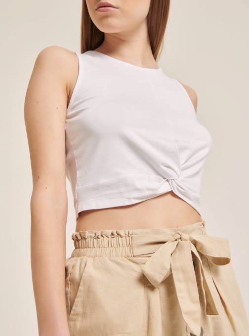 vrouwen Alcott bk1 zwart basic cropped tanktop met katoenen knoop kleding PT24146