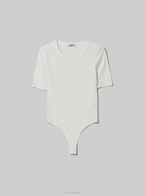 vrouwen Alcott bk1 zwart geribde bodysuit met korte mouwen kleding PT2468