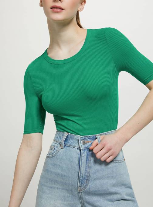 vrouwen Alcott bk1 zwart geribde bodysuit met korte mouwen kleding PT2474