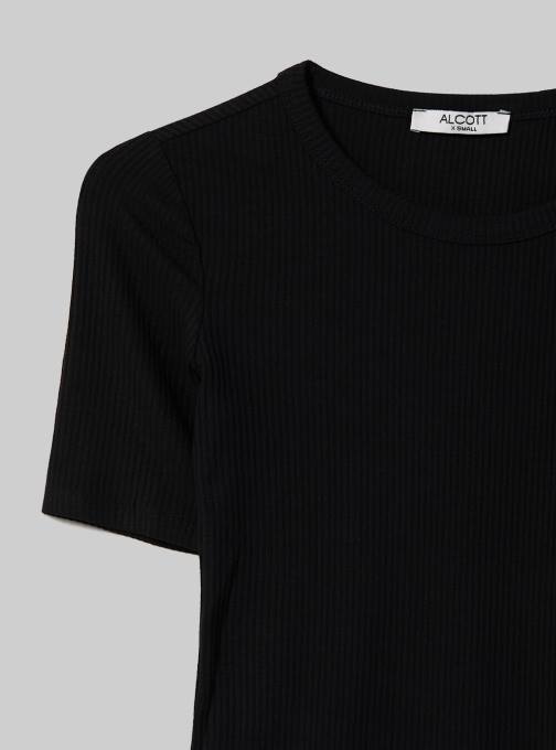 vrouwen Alcott bk1 zwart geribde bodysuit met korte mouwen kleding PT2491