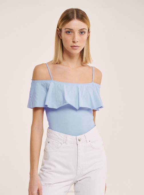 vrouwen Alcott c2274 azuurblauw katoenen bodysuit met ruches kleding PT24244