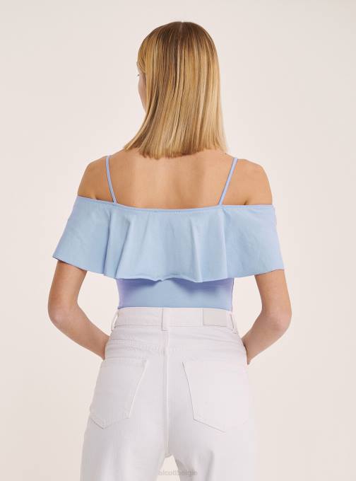 vrouwen Alcott c2274 azuurblauw katoenen bodysuit met ruches kleding PT24244