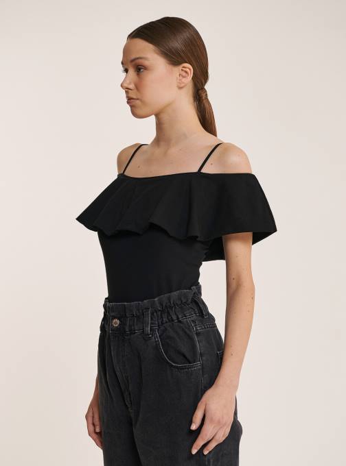 vrouwen Alcott c2274 azuurblauw katoenen bodysuit met ruches kleding PT24318