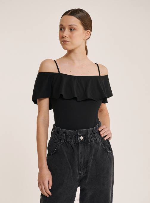 vrouwen Alcott c2274 azuurblauw katoenen bodysuit met ruches kleding PT24318