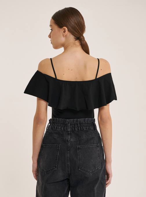 vrouwen Alcott c2274 azuurblauw katoenen bodysuit met ruches kleding PT24318