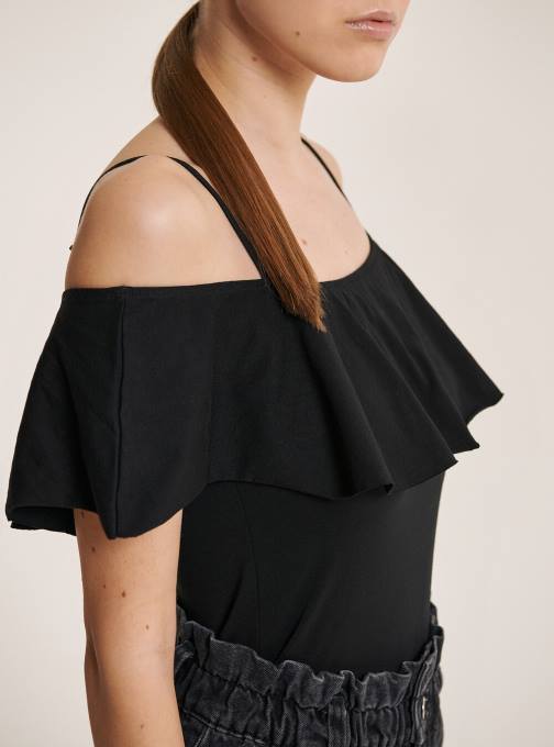 vrouwen Alcott c2274 azuurblauw katoenen bodysuit met ruches kleding PT24318