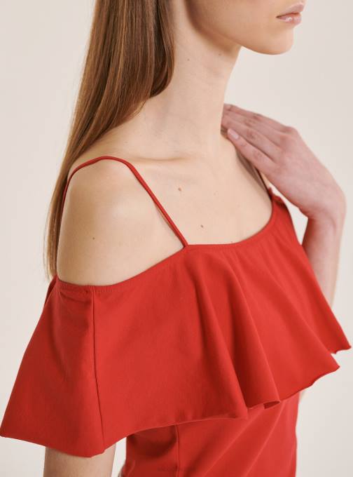 vrouwen Alcott c2274 azuurblauw katoenen bodysuit met ruches kleding PT24395