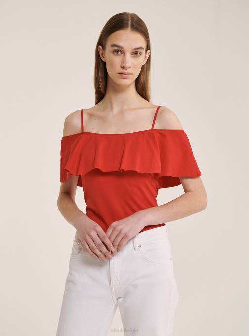 vrouwen Alcott c2274 azuurblauw katoenen bodysuit met ruches kleding PT24395