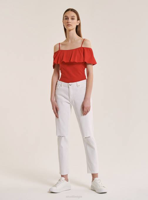 vrouwen Alcott c2274 azuurblauw katoenen bodysuit met ruches kleding PT24395