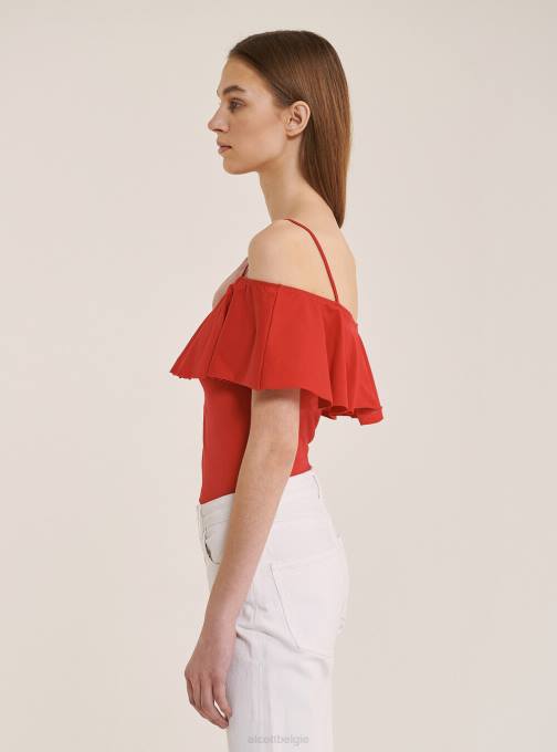 vrouwen Alcott c2274 azuurblauw katoenen bodysuit met ruches kleding PT24395