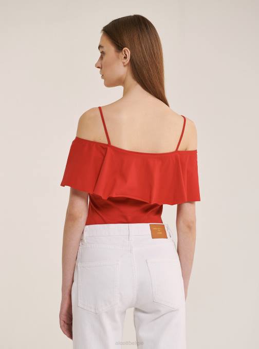 vrouwen Alcott c2274 azuurblauw katoenen bodysuit met ruches kleding PT24395