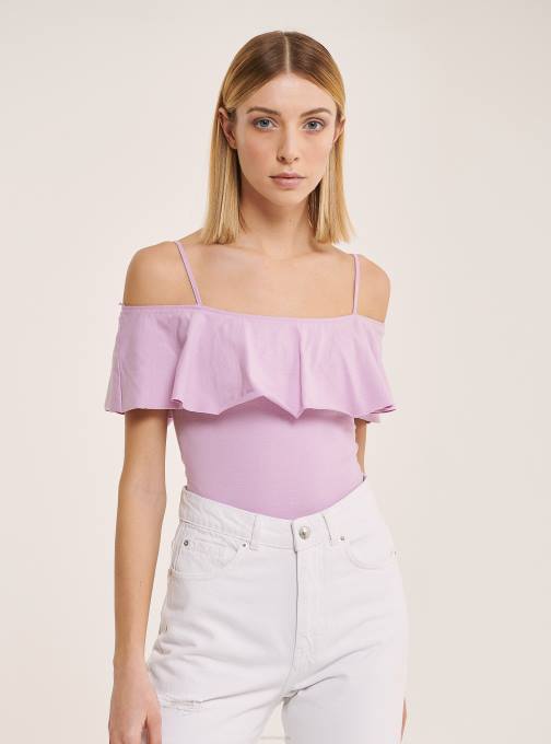 vrouwen Alcott c2274 azuurblauw katoenen bodysuit met ruches kleding PT2471