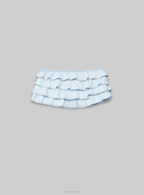 vrouwen Alcott d005 lichtblauw cropped denim top met ruches kleding PT24209