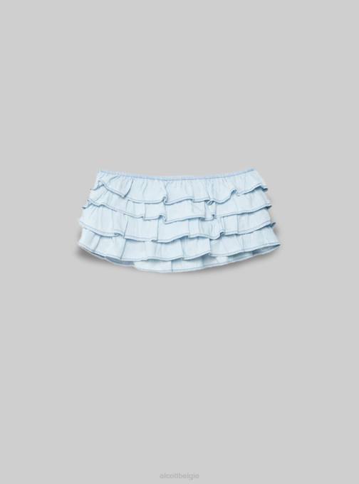 vrouwen Alcott d005 lichtblauw cropped denim top met ruches kleding PT24209