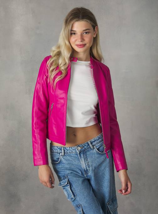 vrouwen Alcott bk1 zwart Bikerjack met leereffect kleding PT24150